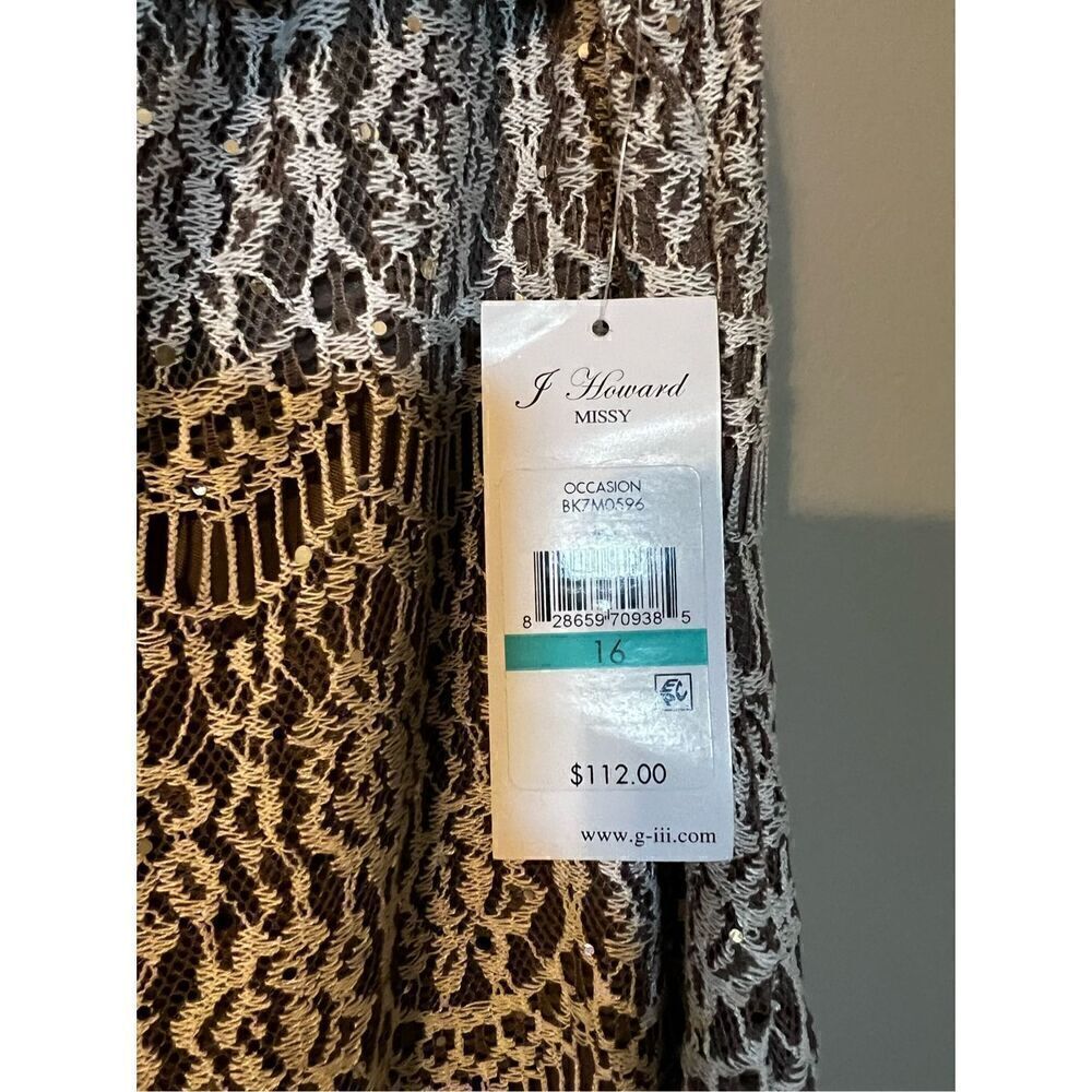 J Howard Missy Women’s Size 16 Lace Overlay Shift Dress Beige 3/4 Sleeve NWT - Picture 10 of 12